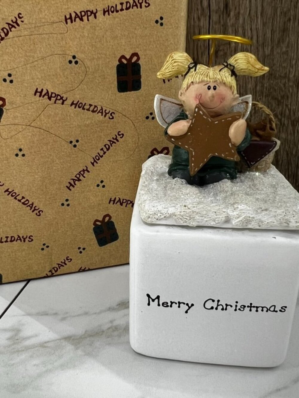 NIB CMI HENTON Angel Candle Holder Topper w/ Candle Primitive 2 Piece Set Star